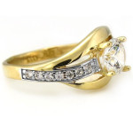 Złoty pierścionek 585 elegancki z cyrkoniami i białym złotem