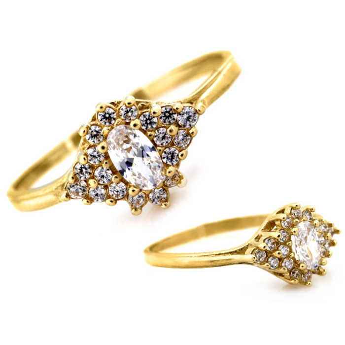 Złoty pierścionek 585 z cyrkoniami markiza wzór elegancki na zaręczyny