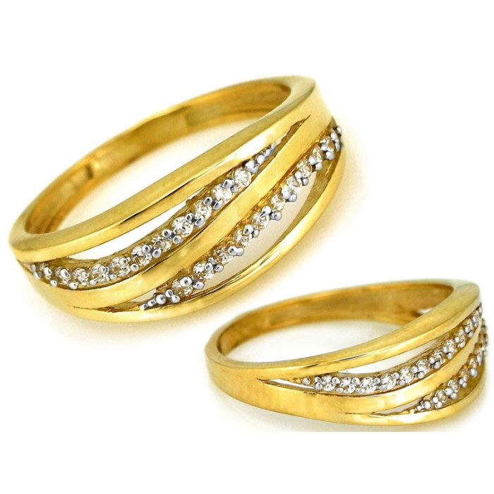 Złoty pierścionek 585 z drobnymi cyrkoniami eleganckie