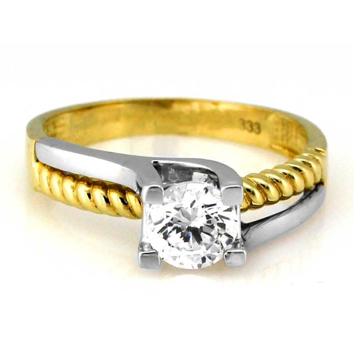 Złoty pierścionek 333 z jednym kamieniem z białym złotem