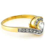 Złoty pierścionek 585 na zaręczyny dwukolorowy z cyrkoniami
