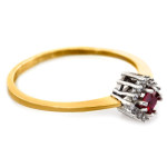 Złoty pierścionek 585 kwadratowa markiza z czerwonym oczkiem