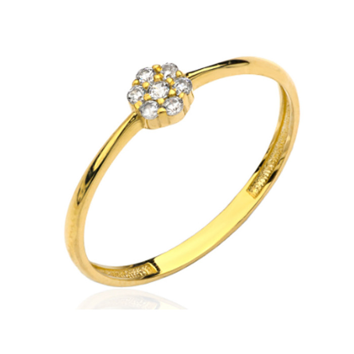 Złoty pierścionek 585 kwiat z cyrkoniami
