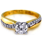 Złoty pierścionek 585 z cyrkoniami zaręczynowy damski elegancki