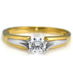 Złoty pierścionek 585 prosty z cyrkonią i białym złotem zaręczynowy
