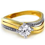 Złoty pierścionek 585 elegancki damski zdobiony cyrkoniami na prezent