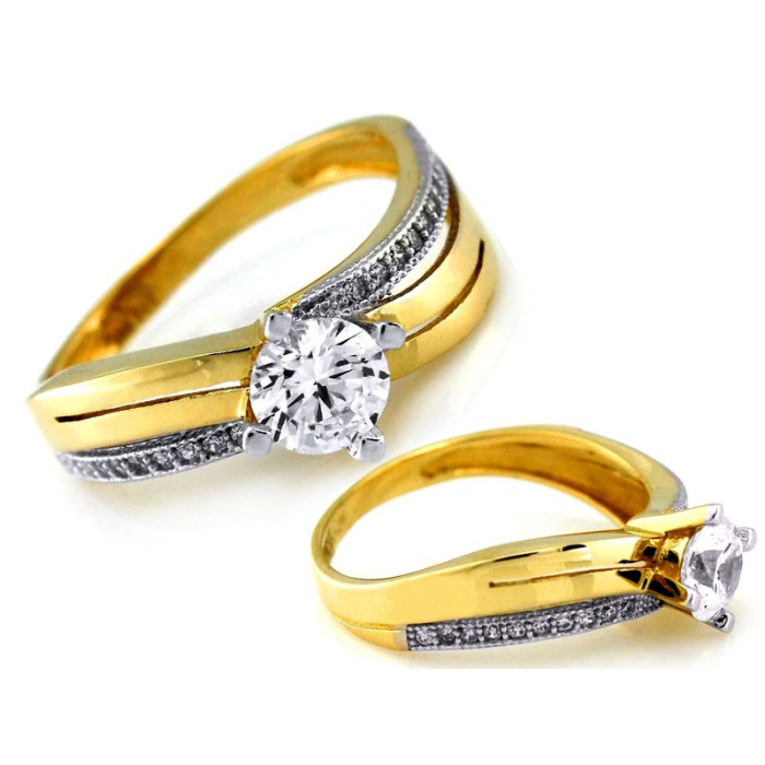 Złoty pierścionek 375 z cyrkoniami elegancki na zaręczyny damski pierścień