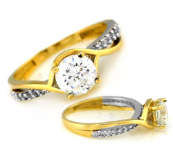 Złoty pierścionek 585 zaręczynowy piękny z cyrkonią dużą