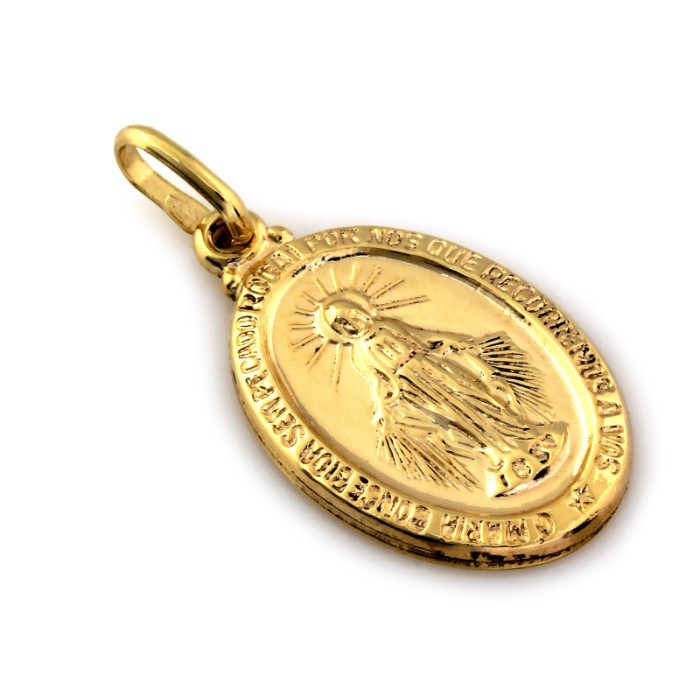 Zawieszka złota 585 medalik z wizerunkiem Matki Bożej owalna