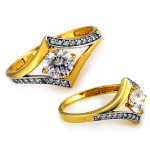 Złoty pierścionek 585 wysadzany cyrkoniami elegancki na zaręczyny