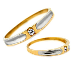 Dwukolorowy pierścionek złoty z cyrkonią 