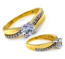 Złoty pierścionek z cyrkoniami na zaręczyny