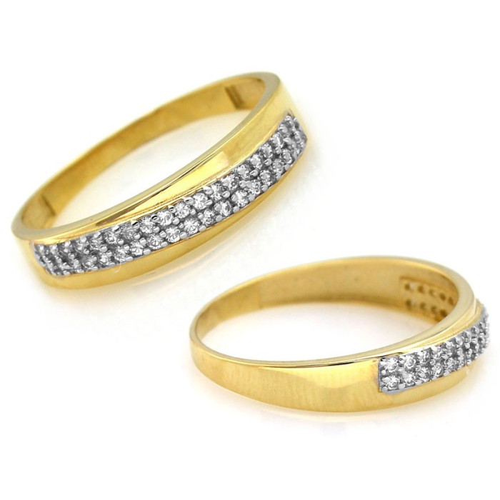Złoty pierścionek 585 z cyrkoniami obrączkowy wzór