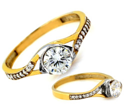 Złoty pierścionek 333 dwukolorowy z cyrkoniami na zaręczyny