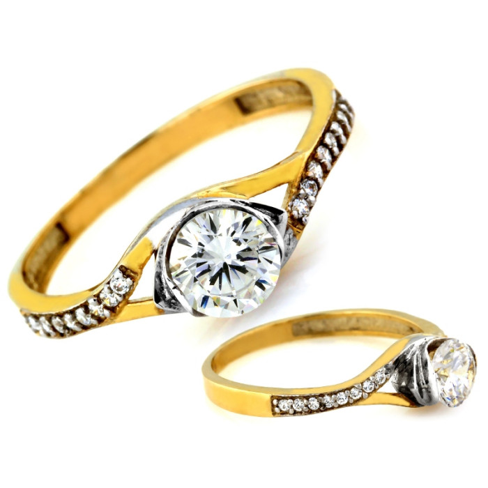 Złoty pierścionek 333 dwukolorowy z cyrkoniami na zaręczyny