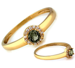 Złoty pierścionek z turmalinem i cyrkoniami 