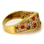 Złoty pierścionek 585 szeroki wysadzany kolorowymi kamieniami