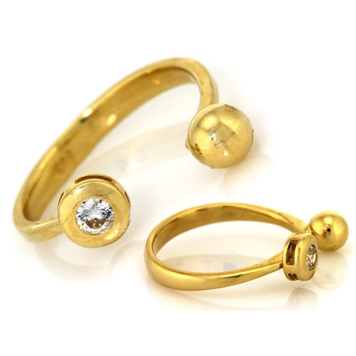 Złoty pierścionek 585 w typie open z cyrkonią i kuleczką