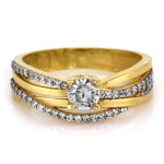 Złoty pierścionek 585 z żółtego i białego złota z cyrkoniami na zaręczyny