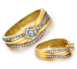 Z żółtego i białego złota pierścionek z cyrkoniami
