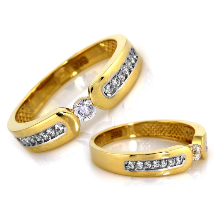 Złoty pierścionek 585 elegancka obrączka z cyrkoniami