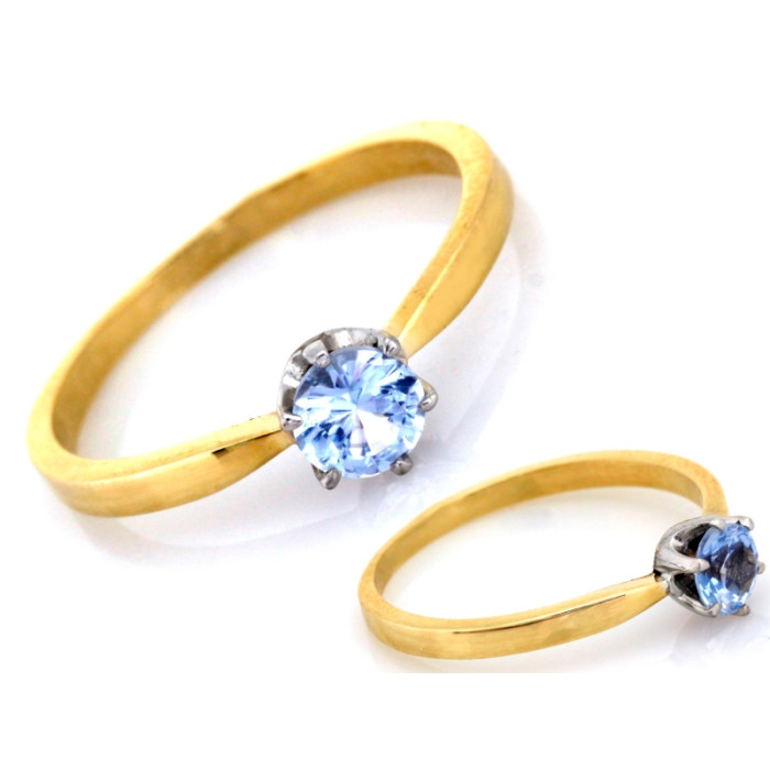 Złoty pierścionek 375 niebieskie oczko akwamaryn