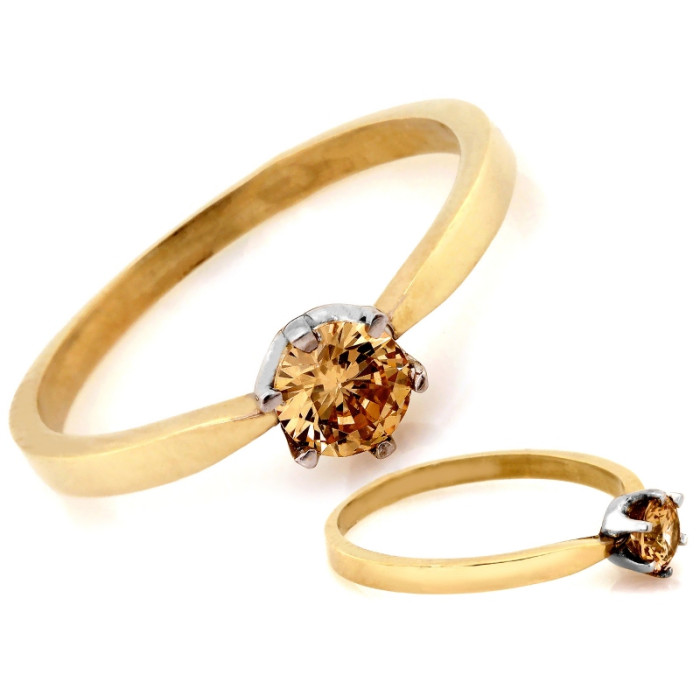 Złoty pierścionek 375 z oczkiem z cyrkonią w kolorze szampańskim