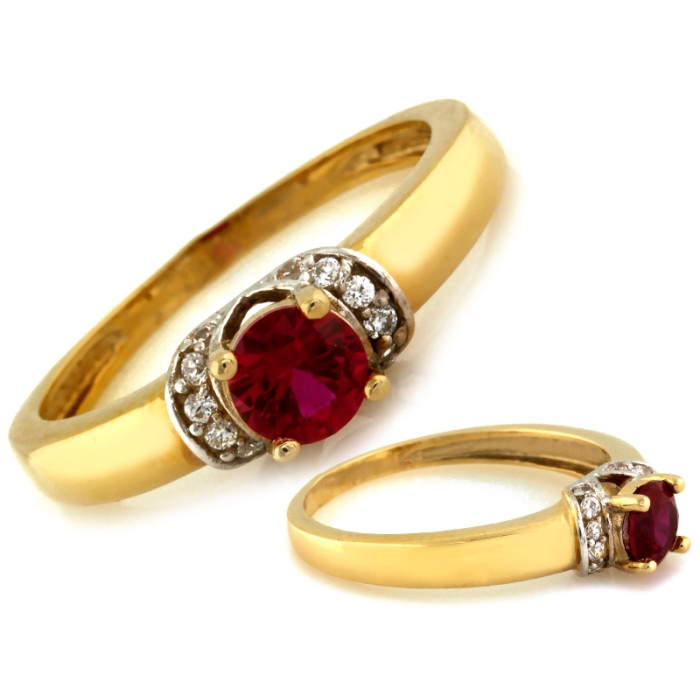 Pierścionek złoty 333 klasyczny elegancki z czerwonym rubinem