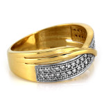 Szeroki złoty pierścionek 585 przeplatane elementy cyrkonie