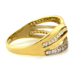 Złoty pierścionek 585 z cyrkoniami przeplatany dwukolorowy