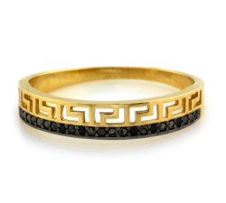 pierścionek czarne cyrkonie i grecki wzór