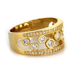 Szeroki pierścionek z żółtego złota 585 zdobiony cyrkoniami 14K