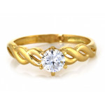 Złoty pierścionek 585 z cyrkonią i z ozdobną plecioną szyną zaręczynowy