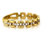 Złoty pierścionek 585 obrączkowy ażurowy dwukolorowy z cyrkoniami
