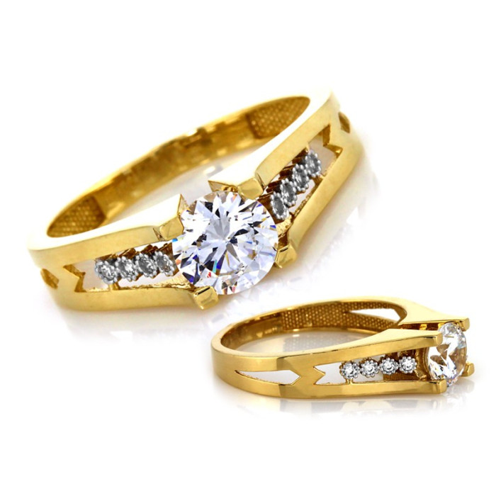 Złoty pierścionek 585 z oczkiem i cyrkoniami na zaręczyny
