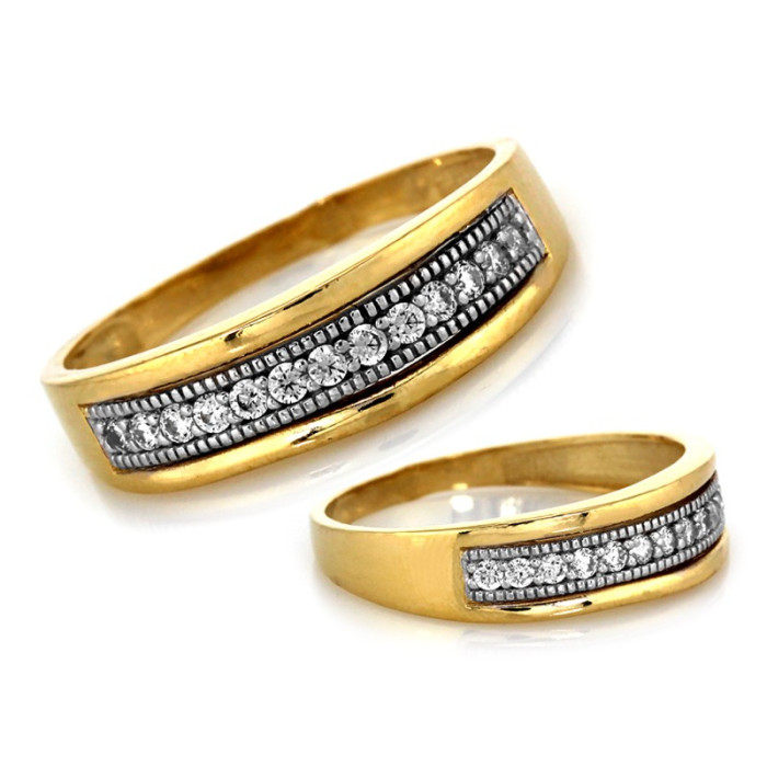 Złoty pierścionek 375 obrączka ozdobiona cyrkoniami na prezent