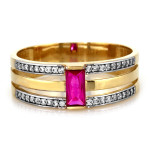 Złoty pierścionek 585 obrączkowy z czerwonym  kamieniem rubinem