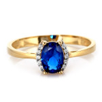 Złoty pierścionek 375 z niebieskim oczkiem w oprawie cyrkonii