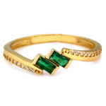 Złoty pierścionek 585 delikatny z zielonymi kamieniami na prezent