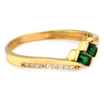 Złoty pierścionek 585 delikatny z zielonymi kamieniami na prezent