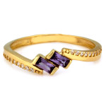 Złoty pierścionek 585 z fioletowymi i białymi cyrkoniami na prezent