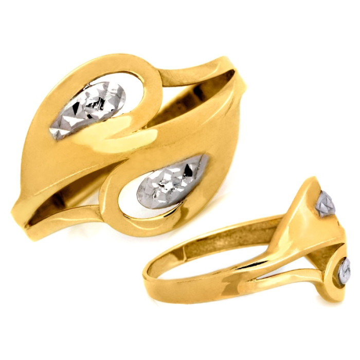 Złoty pierścionek 585 dwukolorowy szeroki z diamentowaniem