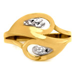 Złoty pierścionek 585 dwukolorowy szeroki z diamentowaniem