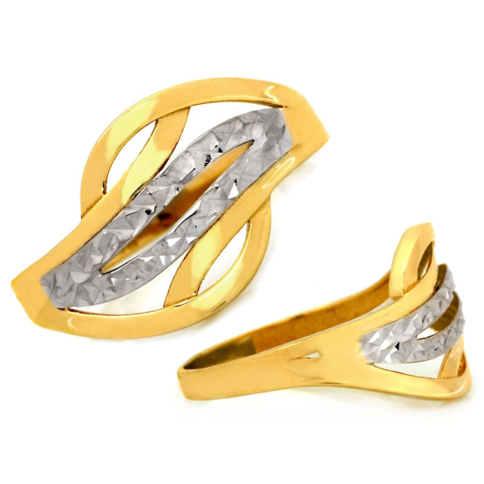 Złoty pierścionek 585 błyszczący dwukolorowy diamentowany na prezent