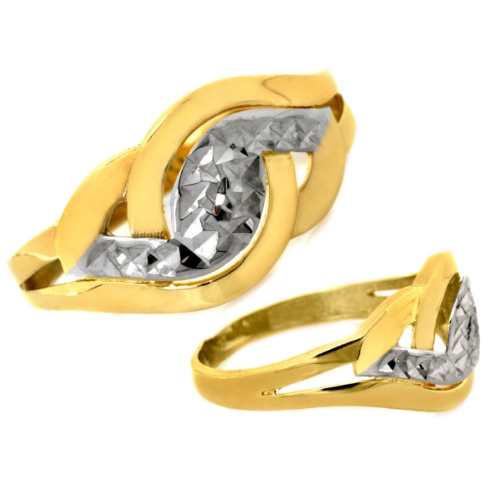 Złoty pierścionek 585 z dwukolorowego złota z diamentowaniem