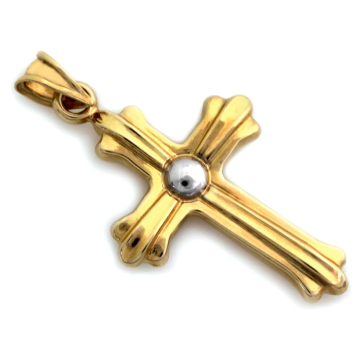 Złota zawieszka 585 krzyż z białym złotem na prezent na Chrzest Komunię