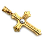 Złota zawieszka 585 krzyż z białym złotem na prezent na Chrzest Komunię