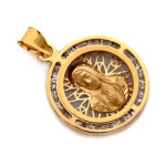 Medalik złoty okrągły Matka Boża zdobione cyrkoniami