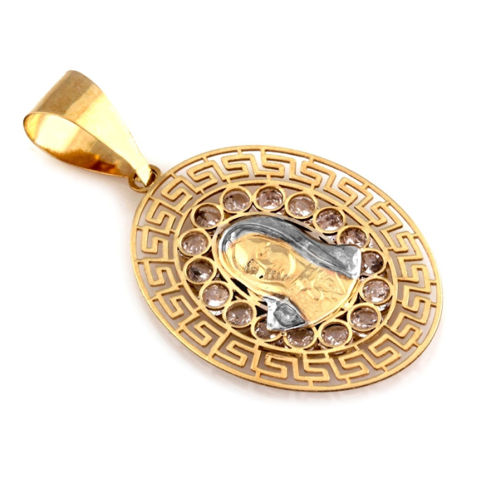 Medalik złoty duży owalny z ażurem Matka Boska