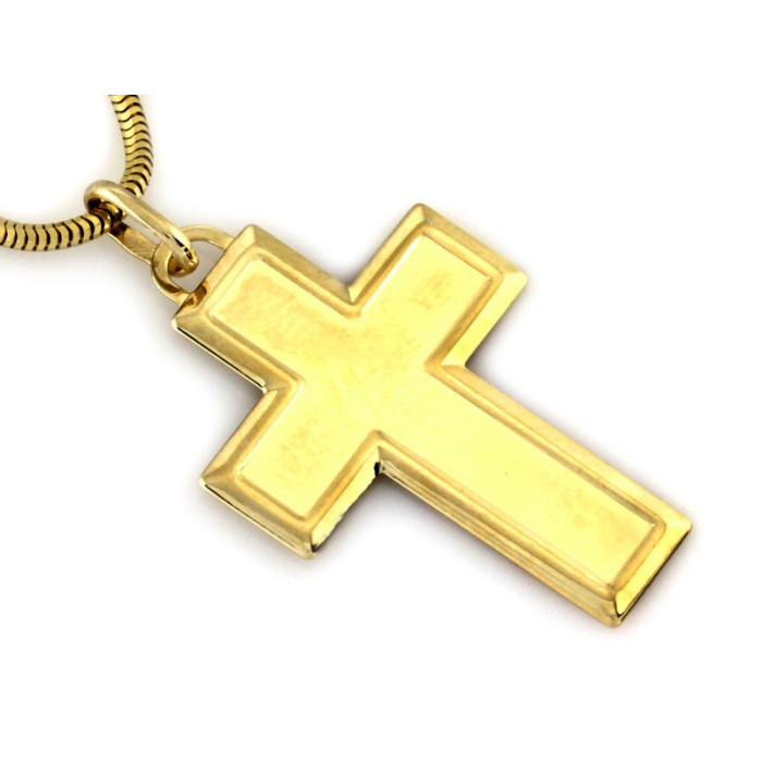Złota zawieszka 585 klasyczny krzyżyk zdobiony na Chrzest i Komunię